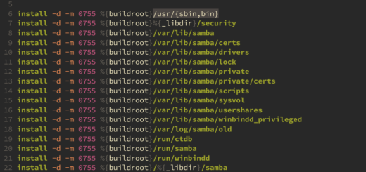 The image shows a the Samba spec file with syntax highlighting.